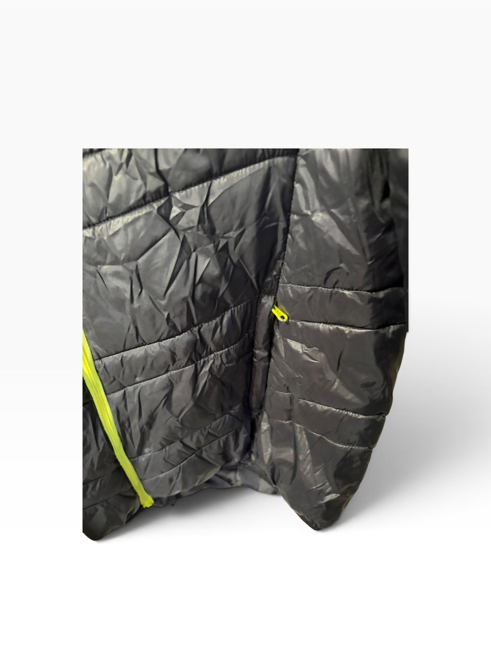 Mens/ Boys Lightweight Hooded Puffer Jacket - Gray with Lime Trim - Picture 4 of 4